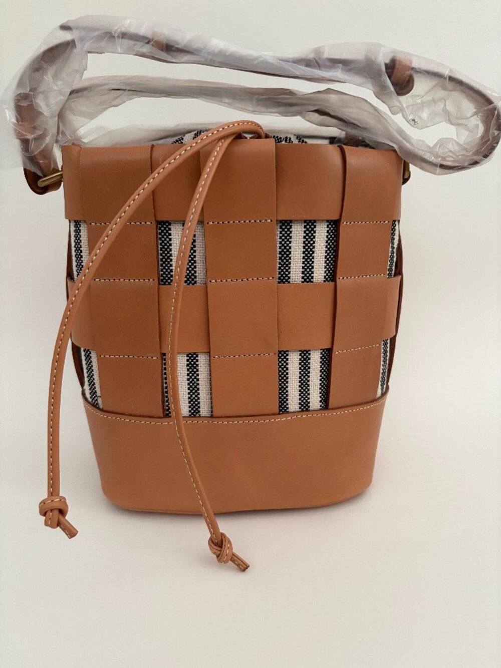 J. Crew woven leather and canvas bucket bag